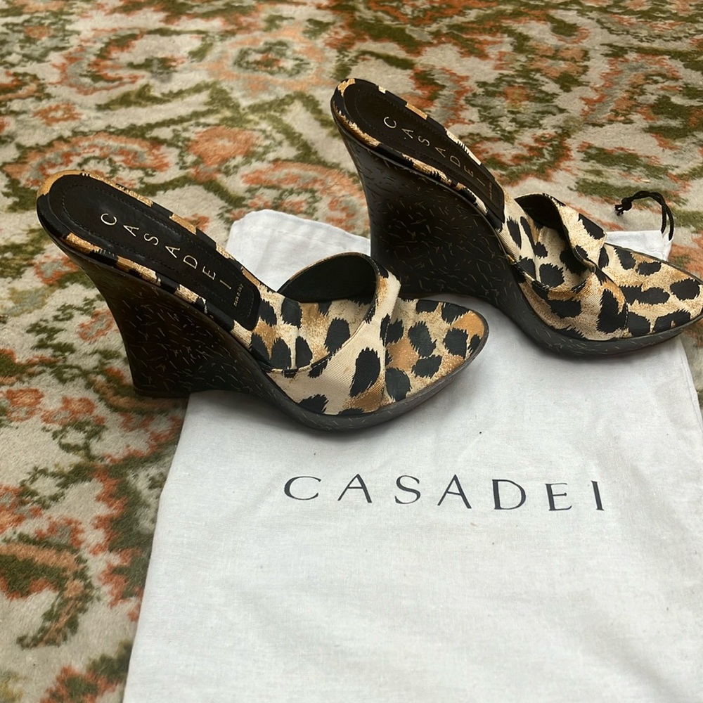 Casadei Animal Print Wedge Sandals